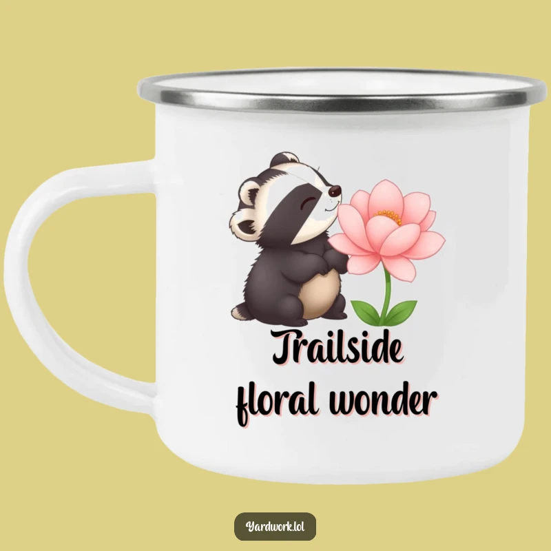 Funny Delighted Badger Flower Camping Mug - Joyful Outdoor Nature Gift