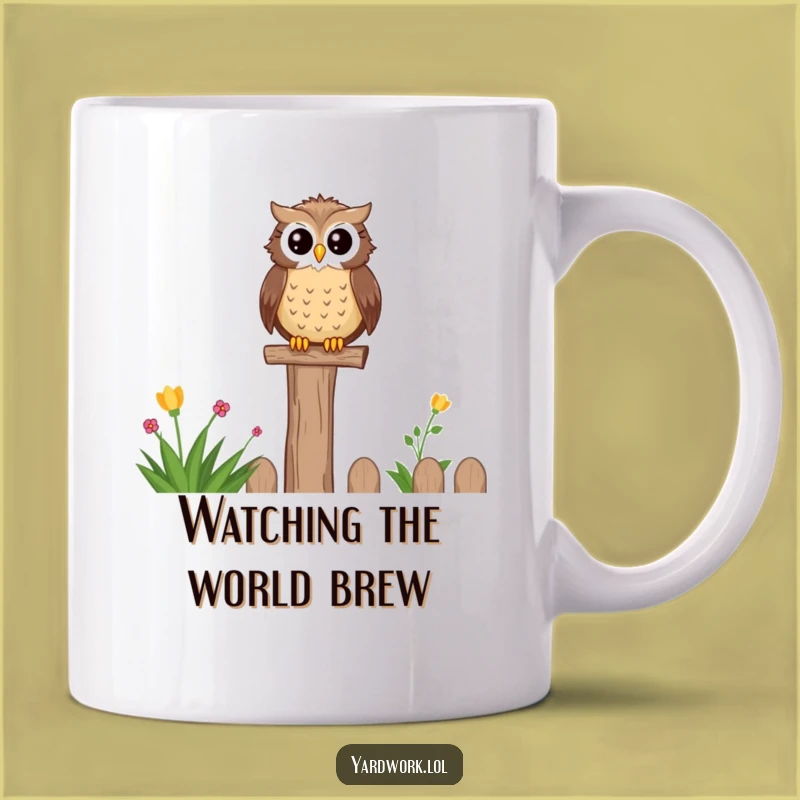 Funny Content Owl Garden Mug - Wise Perching Bird Lover's Gift