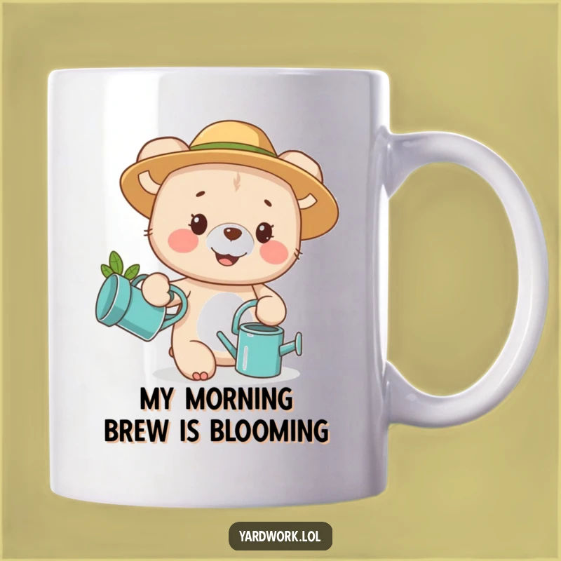 Funny Bear Cub Gardening Mug: Adorable & Cheerful Watering Can Gift for Plant Lovers