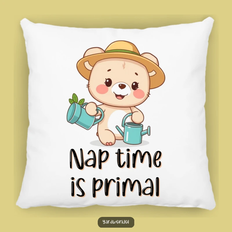 Funny Bear Cub Gardening Pillow: Cozy & Cute Accent Pillow Gift for Comfort