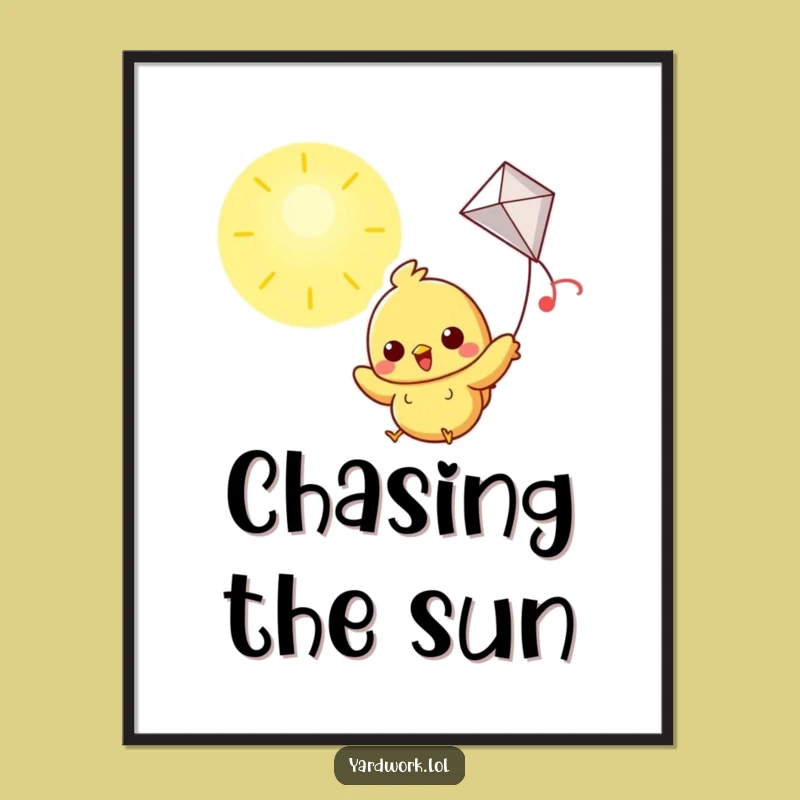 Funny Chick Flying Kite Digital Art Print: Cheerful Decor Gift for Walls