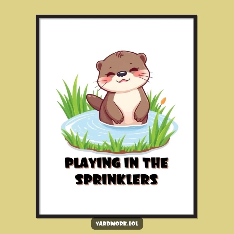 Funny Playful Otter Watering Digital Art - Instant Whimsical Decor Gift
