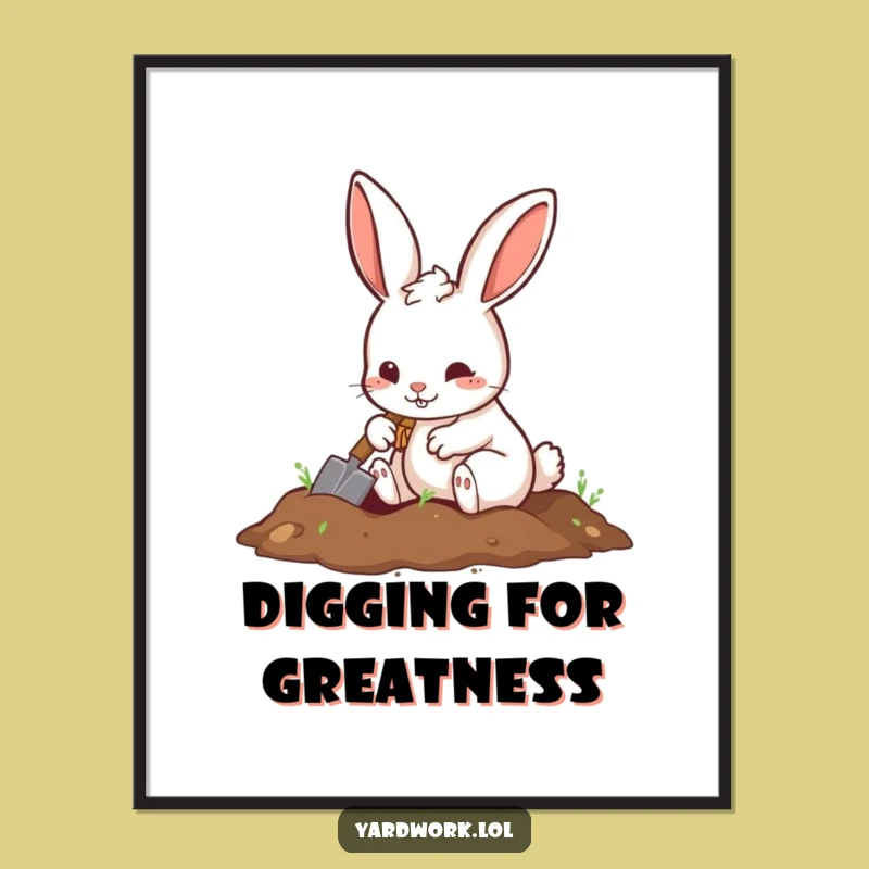 Funny Rabbit Digging Poster: Playful Wall Art Gift for Active Homes