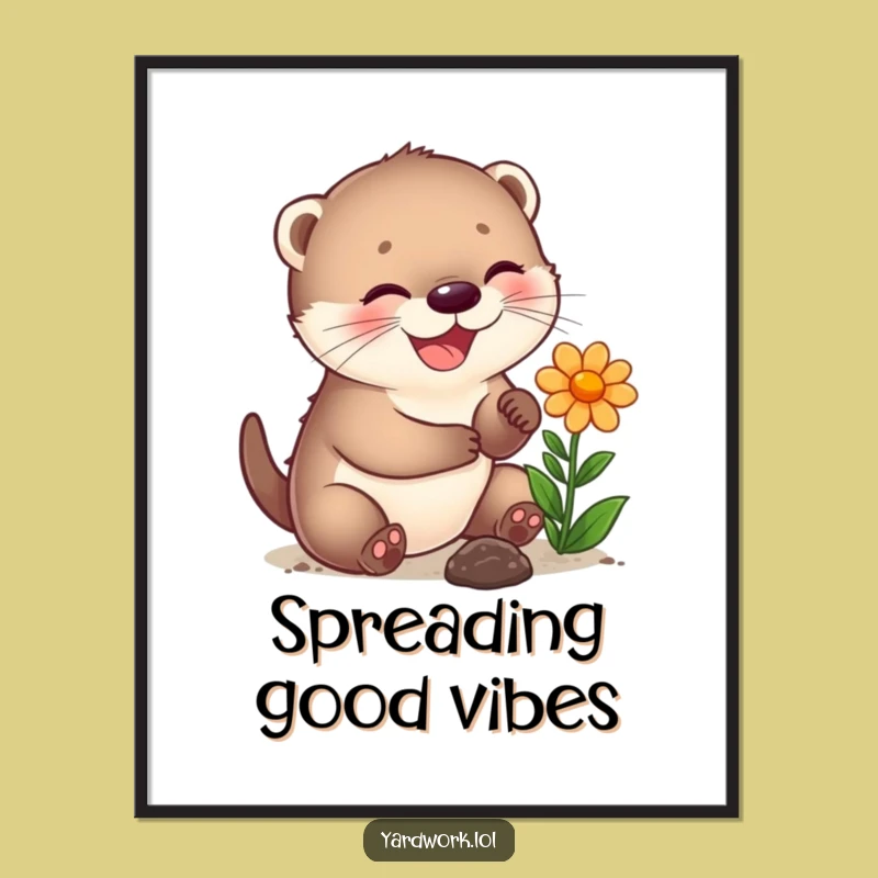 Funny Otter Cub Planting Poster: Joyful Wall Art Gift for Happy Homes