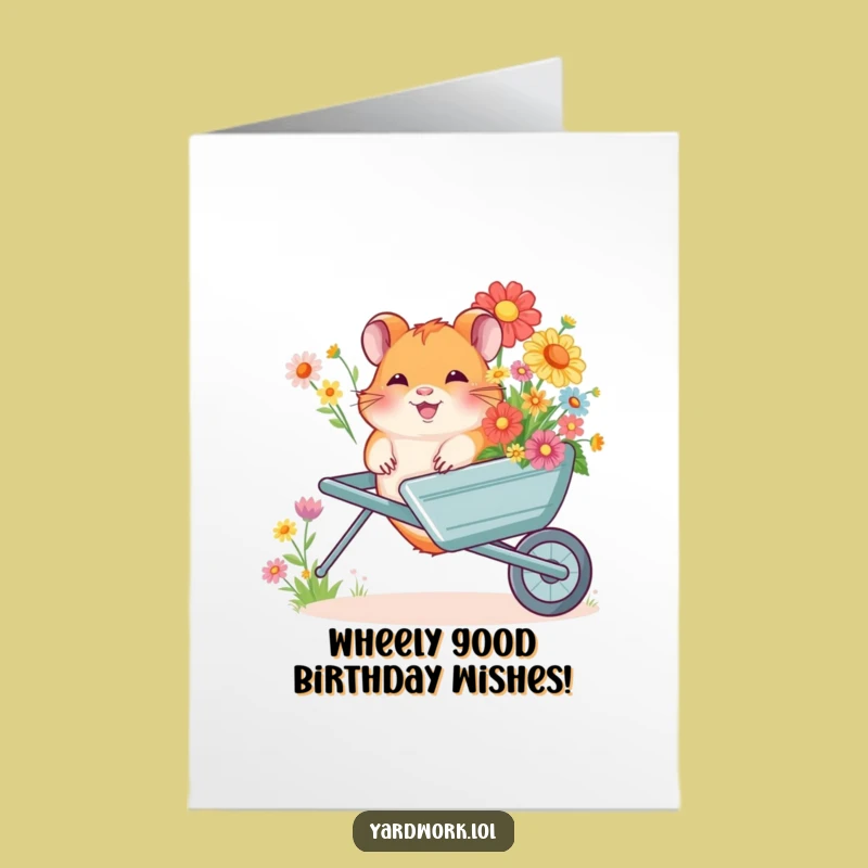Free Printable Birthday Card: Giggling Hamster With Flowers, Funny Digital Download Gift