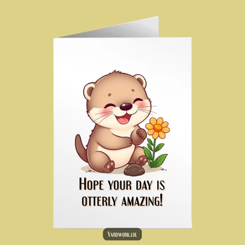 Free Printable Birthday Card: Joyful Otter Plants Flowers, Funny Downloadable Gift