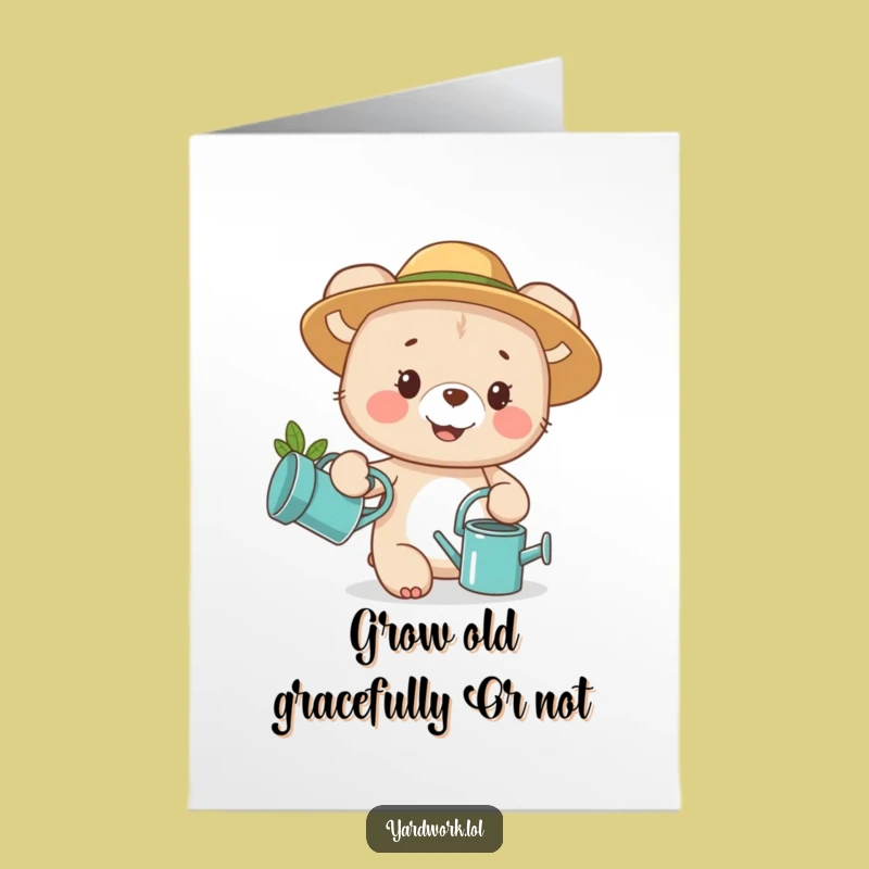 Free Printable Funny Birthday Card: Happy Bear Cub Gardener Gift, Print at Home