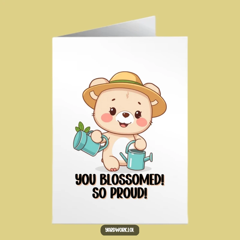 Free Printable Congrats Card: Bear Cub Gardener Celebrates Your Success, Print Now