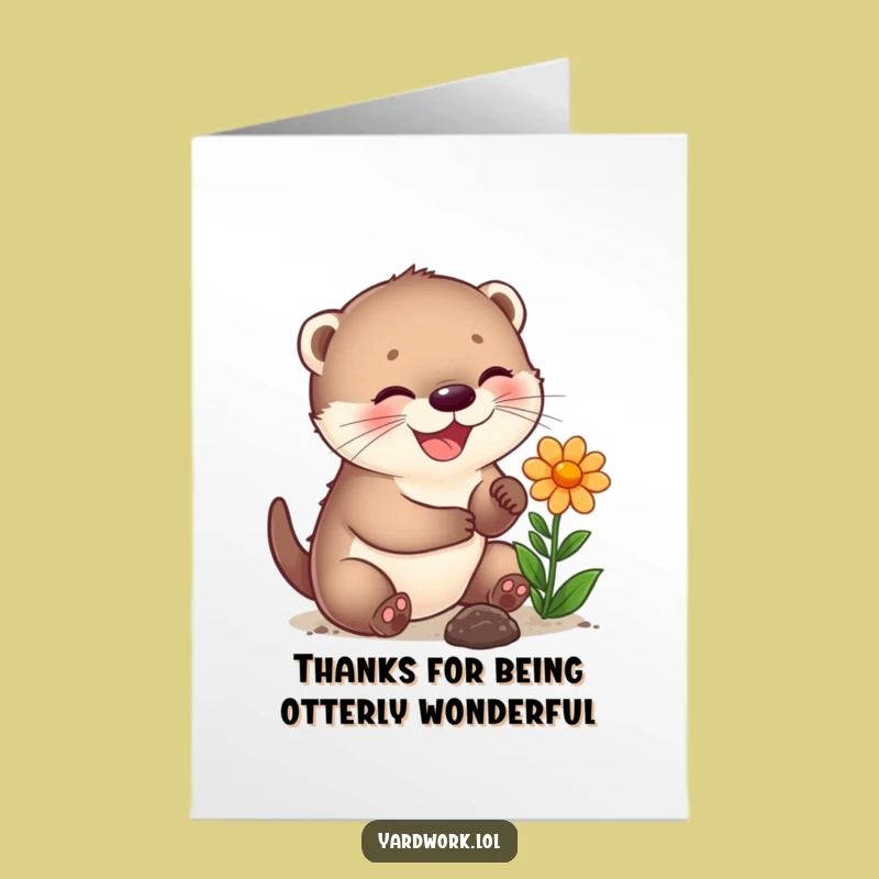 Free Printable Thank You Card: Otter's Flower Gift, Print at Home Gratitude