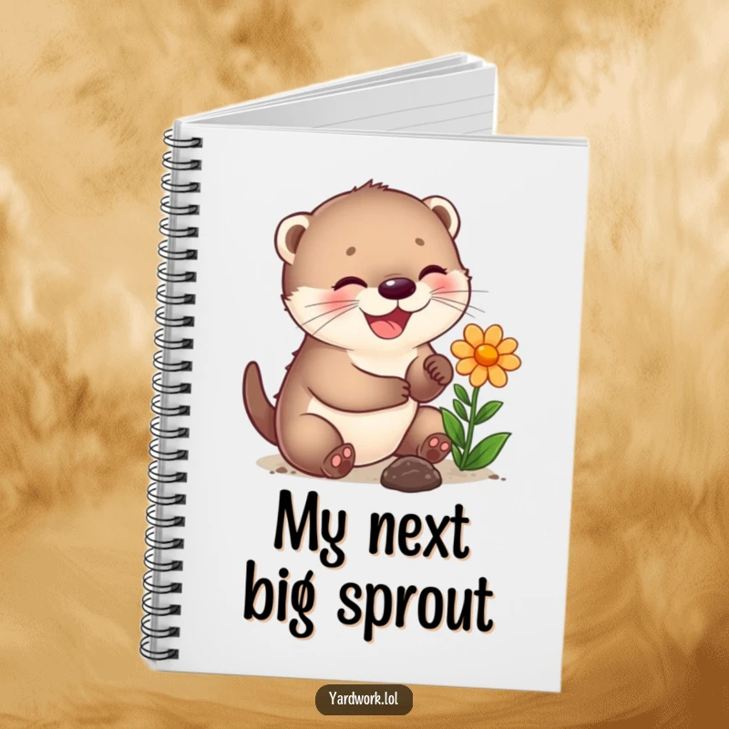 Funny notebook featuring a joyful otter cub planting a flower, perfect for notes and inspiration.