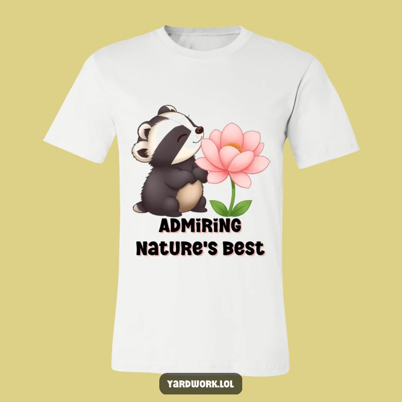 Funny Delighted Badger Flower T-Shirt - Joyful Nature Lover's Tee Gift