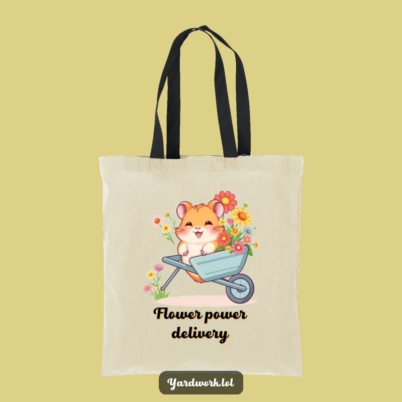 Funny Hamster Flower Wheelbarrow Tote Bag - Cute Giggling Pet Shopping Gift