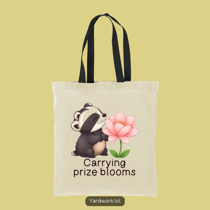 Funny Delighted Badger Flower Tote Bag - Joyful Nature Accessory Gift